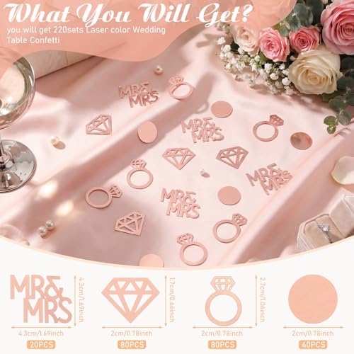 Sumind 220pcs Rose Gold Wedding Table Confetti Mr Mrs Diamond Ring Decor