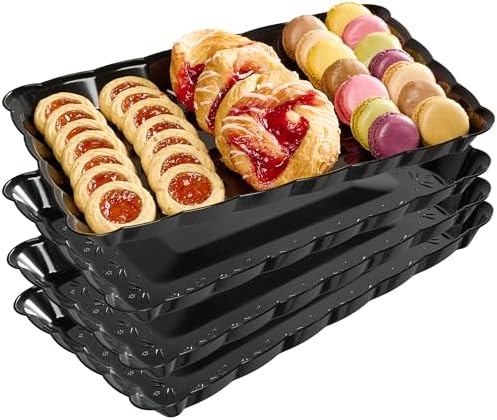 Plasticpro Plastic Serving Trays - Serving Platters Rectangle 9X13 Disposable Party Dish 4 Black Trays