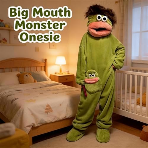Big Mouth Monster Onesie Silly Monster Onesie Plush Onesie Pajamas Cozy Home Loungewear (No Shoes Included)
