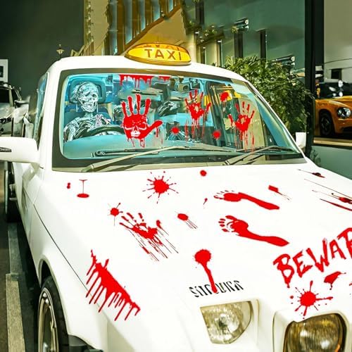 Halloween Window Cling Stickers, 9 Sheets Halloween Bloody Handprint Footprint Wall Decal Floor Clings, Horror Handprint Home PVC Decoration Window Stickers