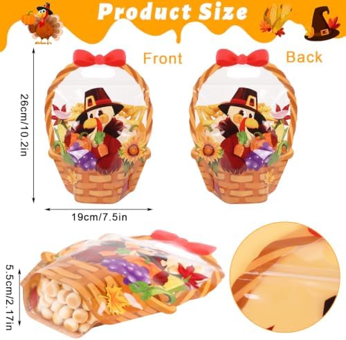 CCINEE 50 Packs Thanksgiving Ziplock Gifts Bags Bulk, 3D Fall Plastic Treat Bags with Handle Sealable Turkey Goodie Favor Bag for Holiday Autumn Harvest Party Gift Wrapping