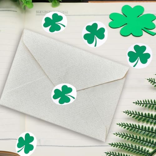 500Pcs St. Patrick's Day Stickers 1in Shamrock Stickers Roll Green Self-Adhesive Waterproof Clover Sticker Decor for Irish Holiday Party Scrapbook Journal Envelopes Decals Decorations