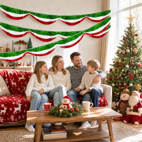 6 Pcs 40 Ft Christmas Foil Fringe Bunting,Red Green Tinsel Streamers Banner