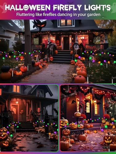 6PK Halloween Decorations Outdoor Solar Firefly Lights Orange Purple Green