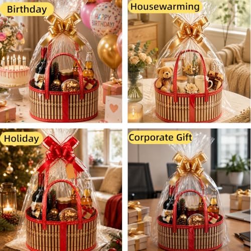 4 Set Bamboo Baskets for Gifts Empty, Foldable Woven Gift Basket Empty