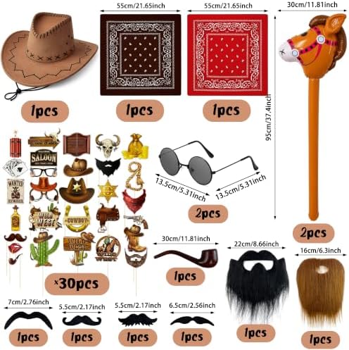 44PCS Wild West Themed Photo Booth Props for Funny Party Kit