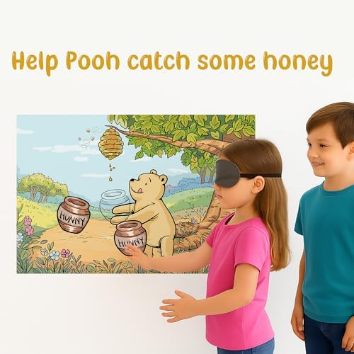 Winnie Catch Hunny for Pooh Fun Party Game for Pooh Baby Shower Birthday Decorations, Pin The Hunny Pot on Bear Poster with 20 Honey Pot Stickers and Blind Fold.