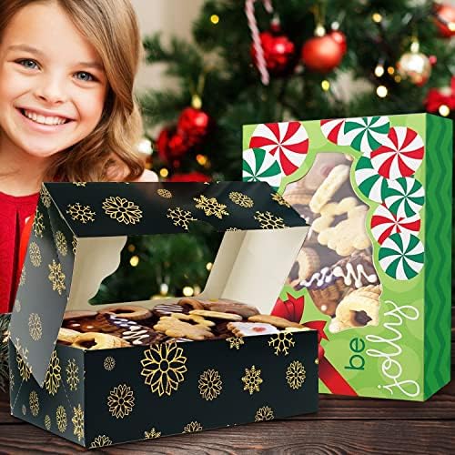 Party Funny 12 Christmas Cookie Boxes -Large Holiday Bakery Food Container for Gift Giving with 80 Count Christmas Foil Gift Stickers