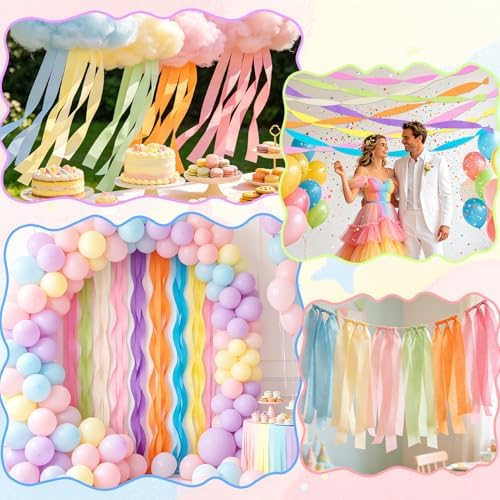 8 Rolls Pastel Streamers, Crepe Paper Streamers Party Decorations for Pastel Birthday Party Bachelorette Wedding Bridal Baby Shower