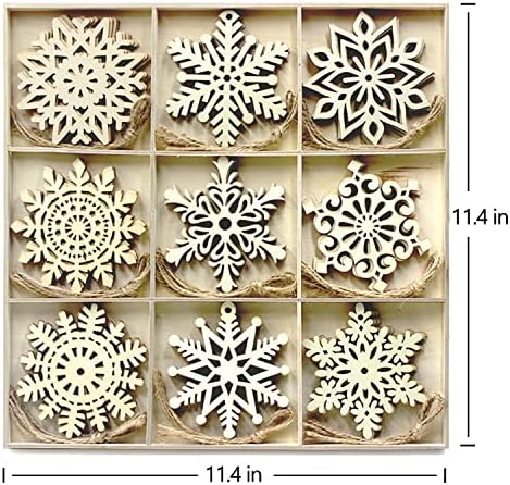 36pcs Large Christmas Wooden Snowflakes Hanging Ornaments DIY Craft Snowflake Wooden Ornaments Unfinished Wood Cutout Christmas Decorations Tree Decor Kids Paint
