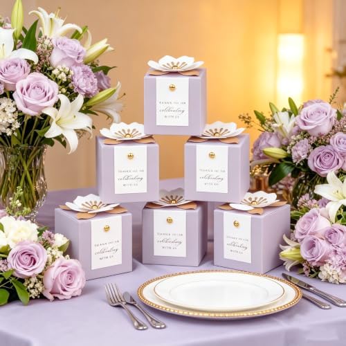 FEIYI 20 PCS Favor Boxes, Lilac Candy Boxes 2.55x2.55x2.55