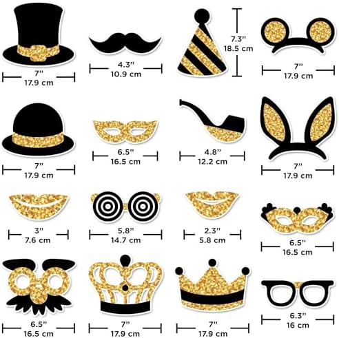 Premium Birthday Photo Booth Props Kit, 16 Black & Gold (No Glitter), Durable & Easy-to-Use Photobooth Props Signs for Memorable Photos & Unforgettable Celebrations by PixiPy