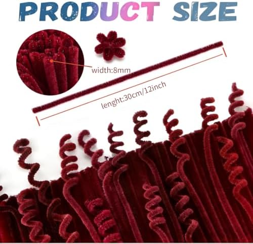 Pipe Cleaners,200Pcs Wine Red Pipe Cleaner Flower Kit,Chenille Stems for DIY Bouquet Festivals Room Decor,Valentine's Day Craft Supplies,Christmas Ornaments,Halloween Fall Decorations for Home Crafts