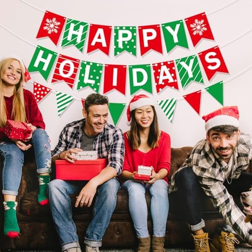 Happy Holidays Banner, Pre-Strung Christmas Banner Decor
