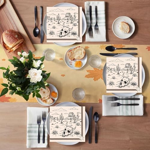 50 Pcs Cowboy Paper Napkins 6.5 x 6.5 Inches, Western Theme Disposable Luncheon Dinner Wild West First Rodeo Party Napkins Cocktail Napkin for Birthday Bachelorette Party Decorations (Cowboy)