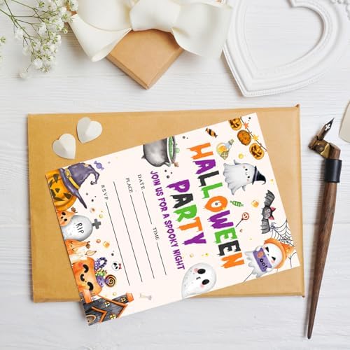 Halloween Party Invitations for Kids, Gender Neutral Halloween Invitations Girl Boys Spooky Invite Cards, Join Us for a Spooky Night, 20 Invites with Envelopes (4"x6")
