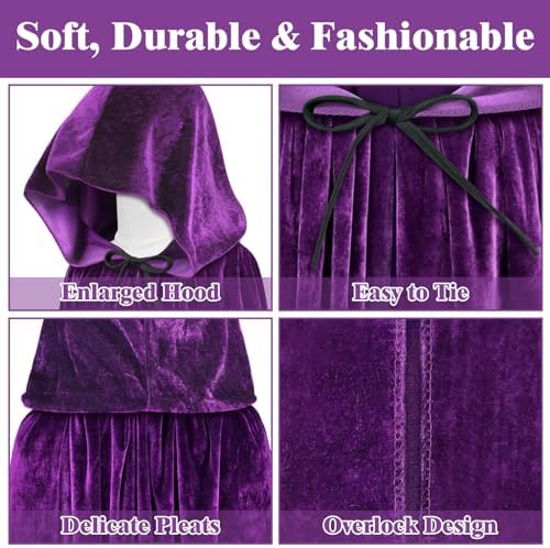 Sarfel Hooded Cloak Velvet Cape with Hood Halloween Capes Women Witch Costume Vampire Cloak Wizard Robe Men Cosplay Costume