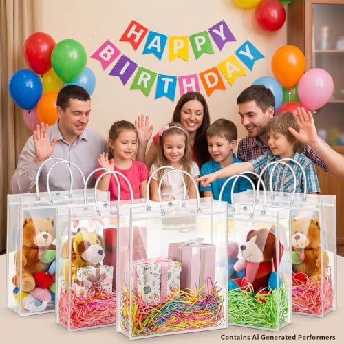 MAQIHAN Clear Gift Bags with Handles - X-Large Clear Party Favor Bags