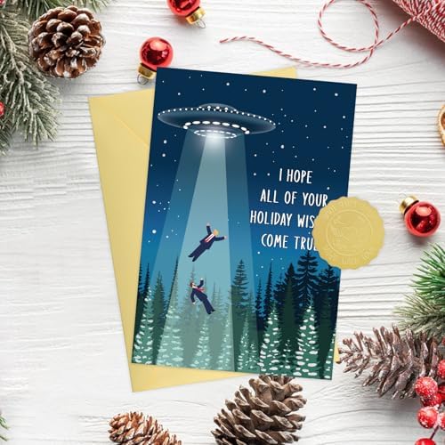 D4DREAM Funny Christmas Card, Alien Abduction Holiday Card for Him Her
