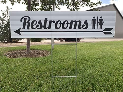 Wedding Signs 6 Pack | Grey and White Striped with Black Writing | 6 x 24 inch Lawn Signs with H-stakes | Wedding, Parking, Restrooms, and Reception
