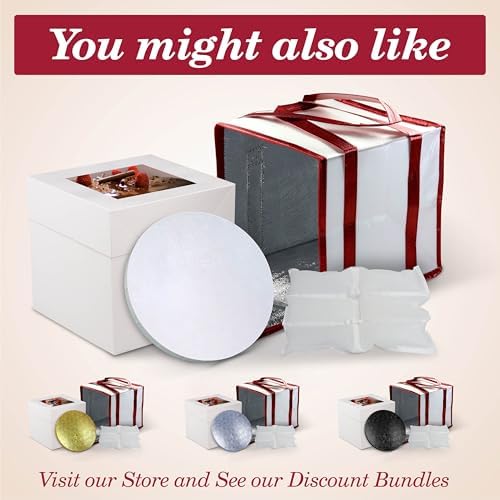 Cakebon Cake Box with Boards 12" Black Round Wrapped Cake Drum 1Pack