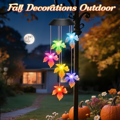 Winzwon Fall Decor Thanksgiving Decorations Solar Lights Wind Chimes