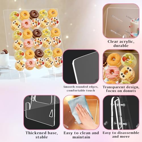 Nalwort Donut Wall Display Stand, Acrylic Donut Board Holds 60 Donuts, Large Donut Stand, Donut Holder Stand for Dessert Table, Dessert Display Stands for Party, Wedding Decor