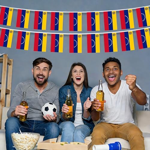 AhfuLife 60 Pcs Venezuela String Flags for Independence Day Decorations, Small Venezuelan Flag Bunting Banner - Double Sided for National Day Festival Party Decorations (5.5×8.3 Inch-66 Ft)