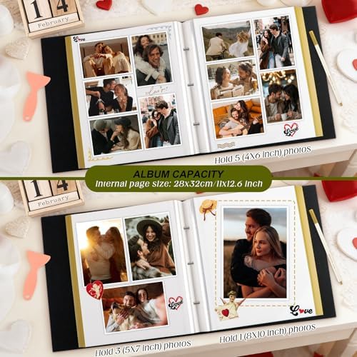 Lanpn Couples Scrapbook Photo Album - The Story of Us, Linen Wedding Anniversary Self Adheisve Picture Book holds 4x6 5x7 A5 Photo for Love Newlywed Valentine's Day (Large 40 Sheets/80 Pages, Green)
