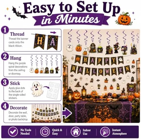 Halloween Party Happy Banner Sets for Home Office Classroom Room