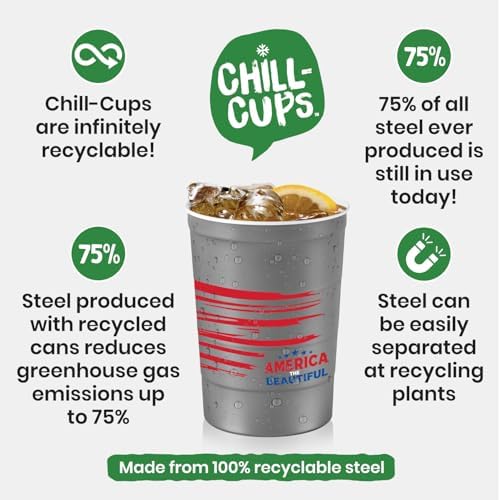 Steel Chill Cups 16 oz. Reusable Party Cups America the Beautiful, 12 Count