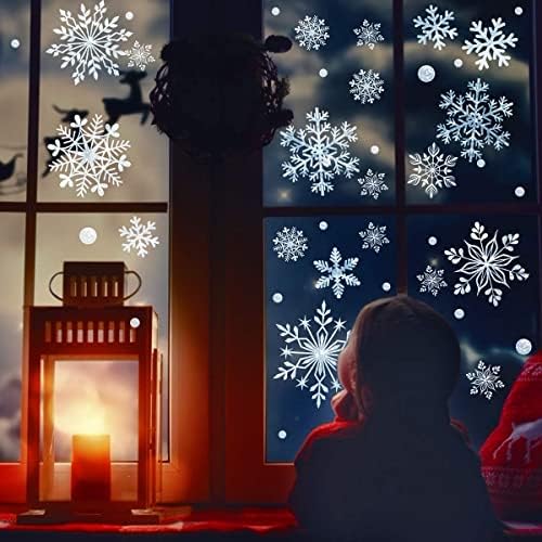 DC-BEAUTIFUL 318 Pcs Christmas Snowflakes Clings Decoration Set, White Christmas Theme Window Stickers, Winter Snow Flakes Clings Party Decal (12 Sheets)