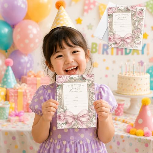 AEHIE 20 Sets Pink Floral Wedding Party Invitations With Envelopes