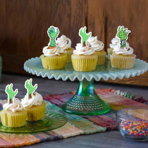 60 PCS Edible Zombie Hands Cupcake Toppers Wafer Paper Halloween Cupcake Picks Edible Horror Zombie Hands Cupcake Decorations for Halloween Theme Zombie Birthday Party Cake Decorations Supplies