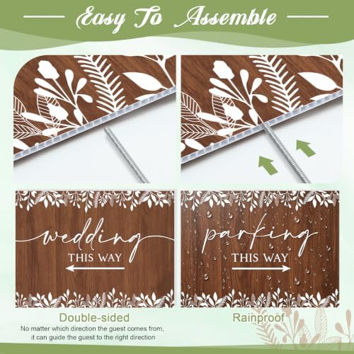 8 Pcs 17 × 8.5" Wedding This Way Directional Parking Signs Road with Stakes Large Double Sided Direction Printed Ceremony Reception Lawn Yard Arrow Sign Exquisite Plastic Rainproof (Rustic)