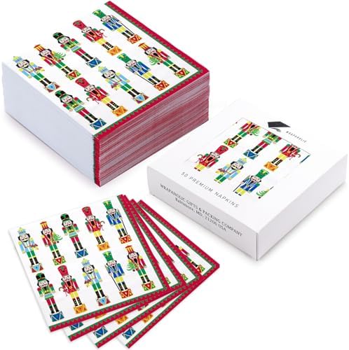 WRAPAHOLIC 50Pcs Nutcracker Christmas Paper Napkins - 3-Ply Disposable Cocktail Napkin for Christmas Party Supplies Tableware, Xmas Holiday Party Decorative Towels - 5 x 5 In