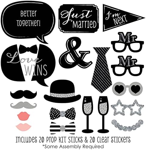 Mr. and Mr. - Silver - Gay Wedding Photo Booth Prop Kit, DIY Props - 20pc