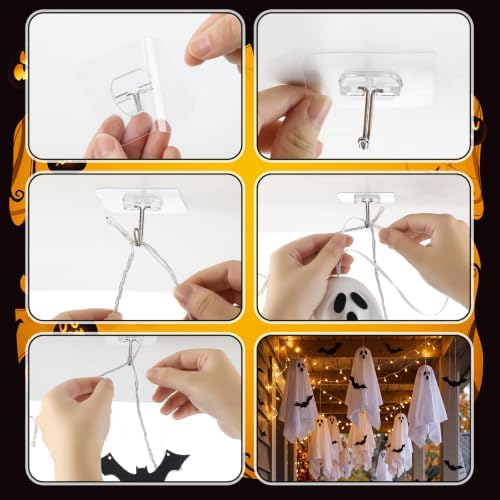 18 Pcs Halloween Hanging Ghost Bats Decorations with LED Light