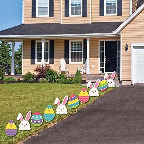 Big Dot of Happiness Hippity Hoppity - Easter Bunny & Egg Yard Decorations - Outdoor Easter Lawn Decorations - 10 Piece