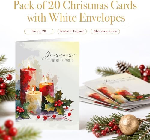 Religious Christmas Cards with Envelopes, Pack of 20, Candlelight