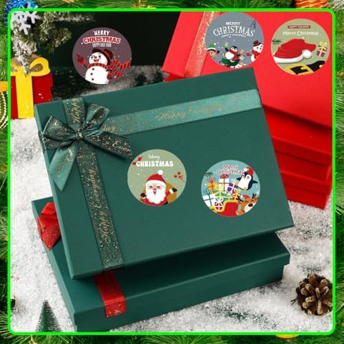 500pcs Christmas Stickers Roll for Cards 8 Designs Santa Claus Snowmen Elk Xmas Winter Holiday Round Adhesive Label Stickers Decal for Xmas Cards DIY Gift & Party Favor Decorations