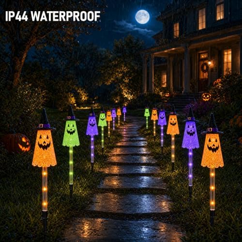 Dazzle Bright Solar Halloween Pathway Lights Outdoor, 6 Pack LED Ghost Stake Lights Waterproof Halloween Decoration, Solar Powered Landscape Light for Walkway Patio Yard Garden Porch Decor