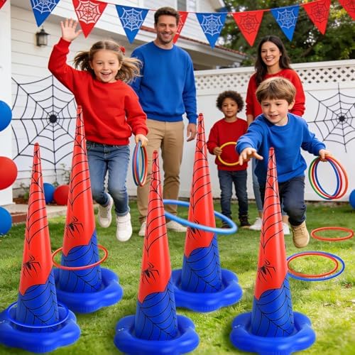 5 Pack Inflatable Spider Web Ring Toss Game, Birthday Party Games for Kids