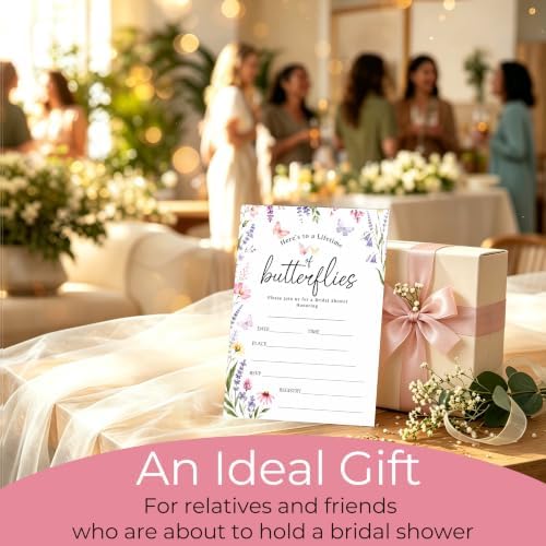 Bridal Shower Invitations, 25 Wildflower Wedding Shower Invites with Envelopes, 5x7 Butterfly Bride to Be Engagement Party Supplies - A06