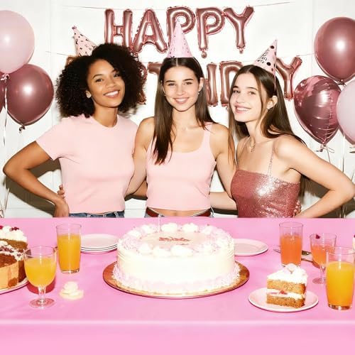 Hxezoc 3 Pack Pink Disposable Plastic Tablecloth, 54 x 108 Inches Waterproof Table Cover for Wedding Birthday Party Baby Shower Decorations Outdoor Indoor Party Supplies