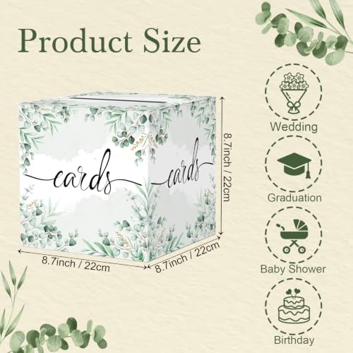 Sage Greenery Wedding Card Box, Paperboard 8.7" Gift Card Holder for Graduation Birthday Party Reception Retirement Anniversary Bridal & Baby Shower