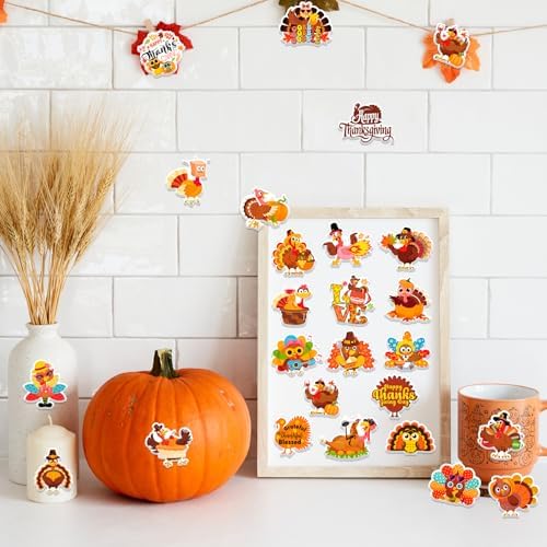 HOWAF 200pcs Thanksgiving Turkey Foam Stickers, Thanksgivings Self-Adhesive Stickers for Thanks Giving Party Turkey Day DIY Crafts Sticker, Thanksgiving Decorations Fun Turkeys Foam Decals