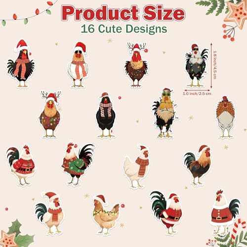 Eartim Christmas Chicken Sticker Rolls Cartoon Santa Hat Rooster Stickers