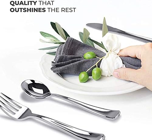 Silver Plastic Silverware Set (200-Pack) – Disposable Heavy Duty Cutlery, 67 Forks, 67 Knives, 67 Spoons for Parties, Weddings, Dinners & Holidays, Stock Your Home