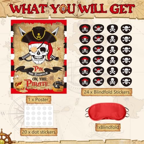Faccito Pirate Party Games Pin The Eye Patch on The Pirates Birthday Decor